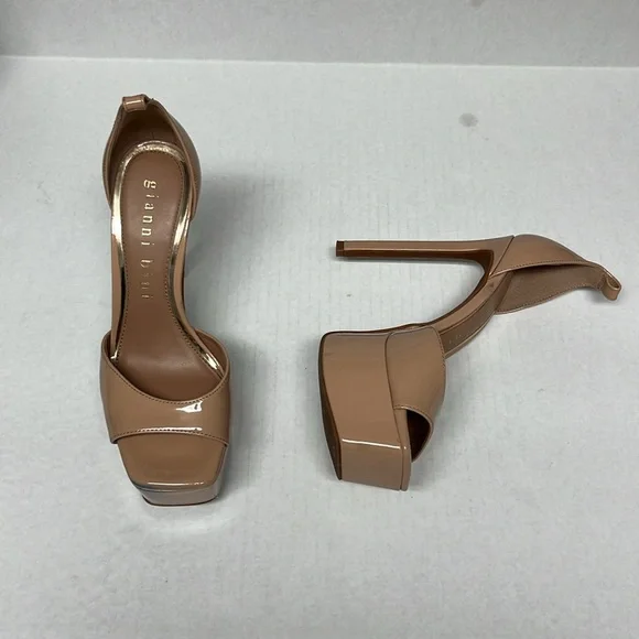 Nude patent square peep toe tall platform heels 7.5 weddingguest party glam sexy - Picture 4 of 13